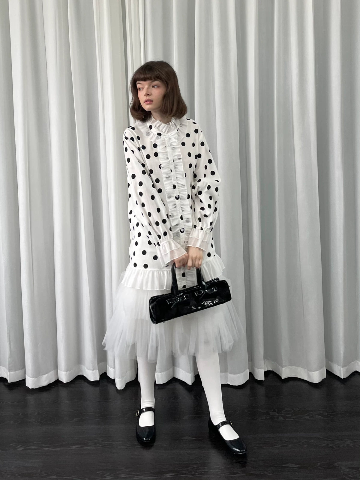 ドットプリント フリルロングシャツ styling 16