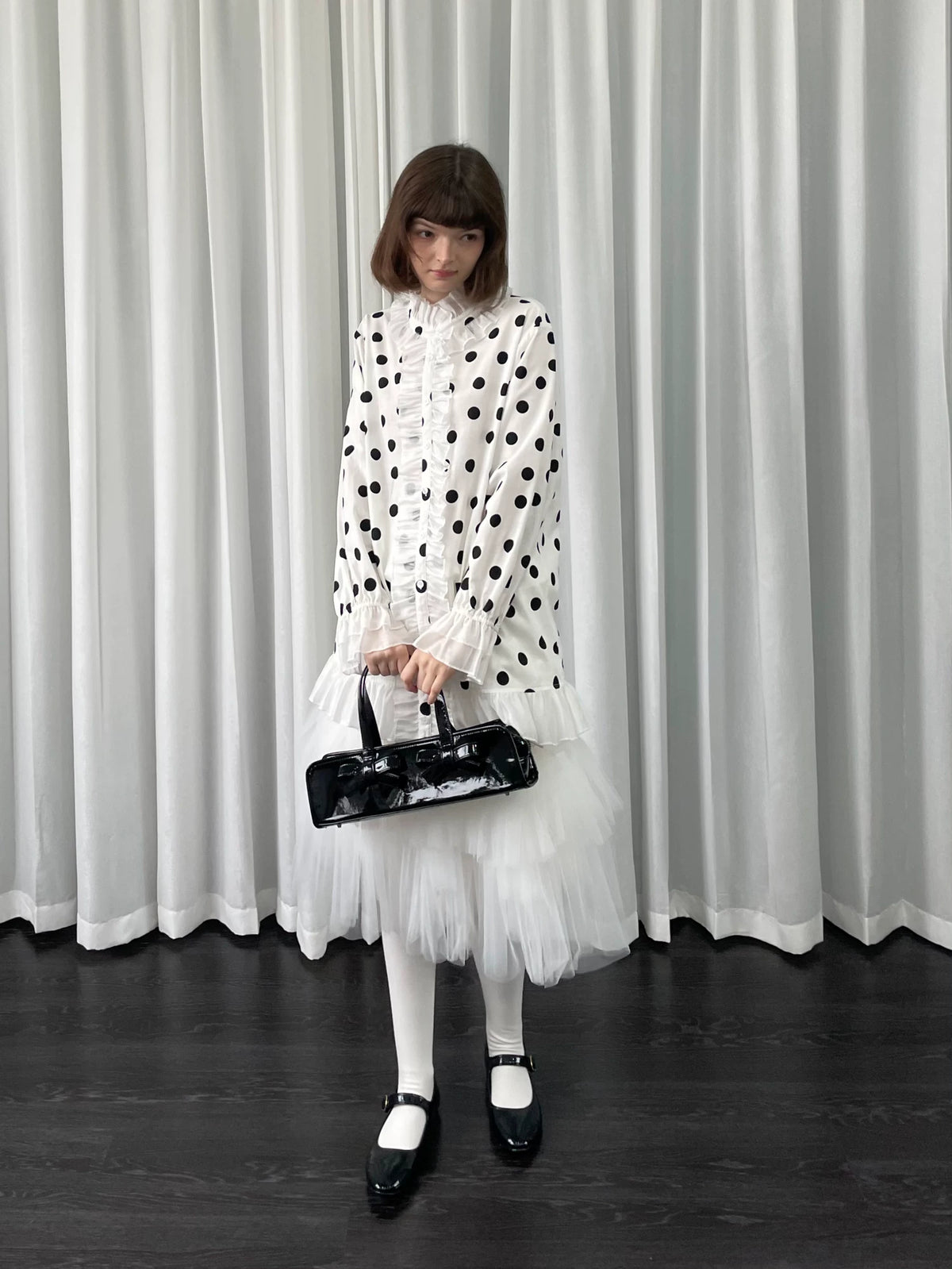 ドットプリント フリルロングシャツ styling 18