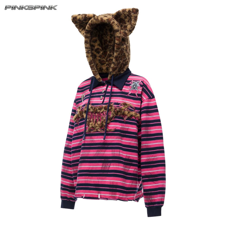 レオパードキャットイヤー フーディー PINK front