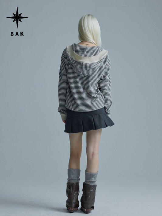 起毛ボーダー フーデッドニットカーディガン｜BE ALL KABUTO｜商品画像2