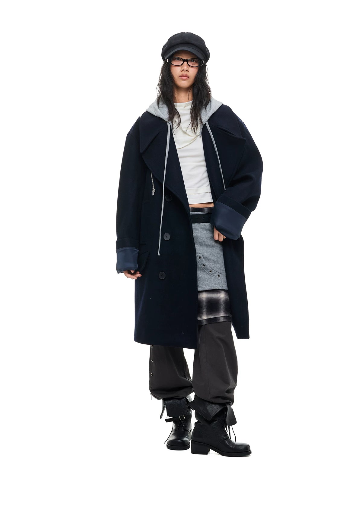 着脱フード ウールロングコート｜NAVY｜記載の商品単体