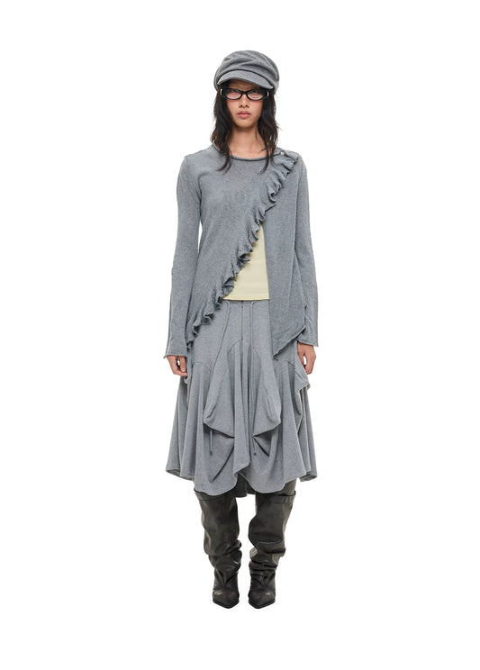 フリルトリム シングルボタンカーディガン｜GREY MELANGE｜記載の商品単体