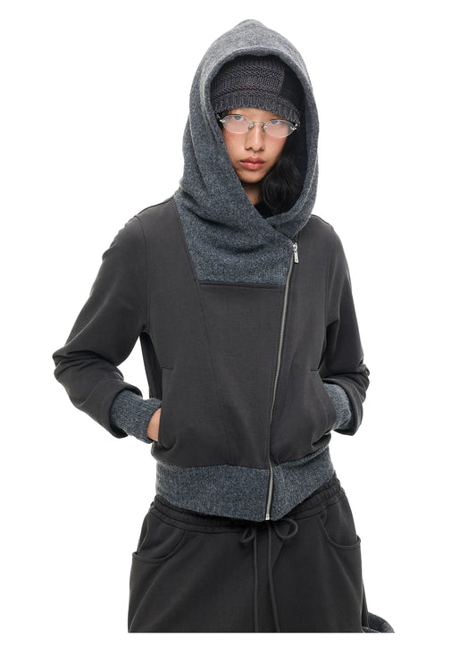 アシンメトリー切り替え フードトップス｜DARK GREY｜トップスのみ