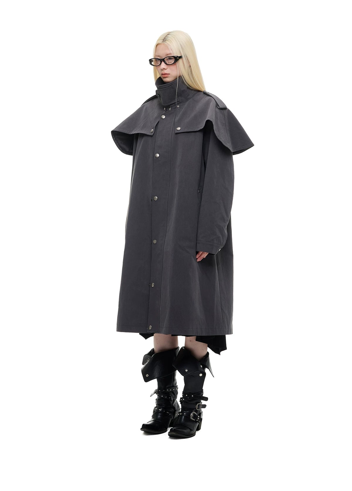 ケープデザイン ロングコート｜GREY｜記載の商品単体