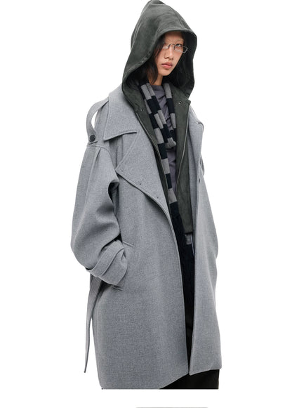 レイヤードデザイン ウール混コート｜GREY MELANGE｜記載の商品単体