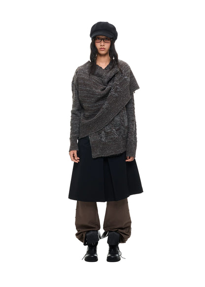 アシンメトリーフロント ニットカーディガン｜DARK GREY MELANGE｜記載の商品単体