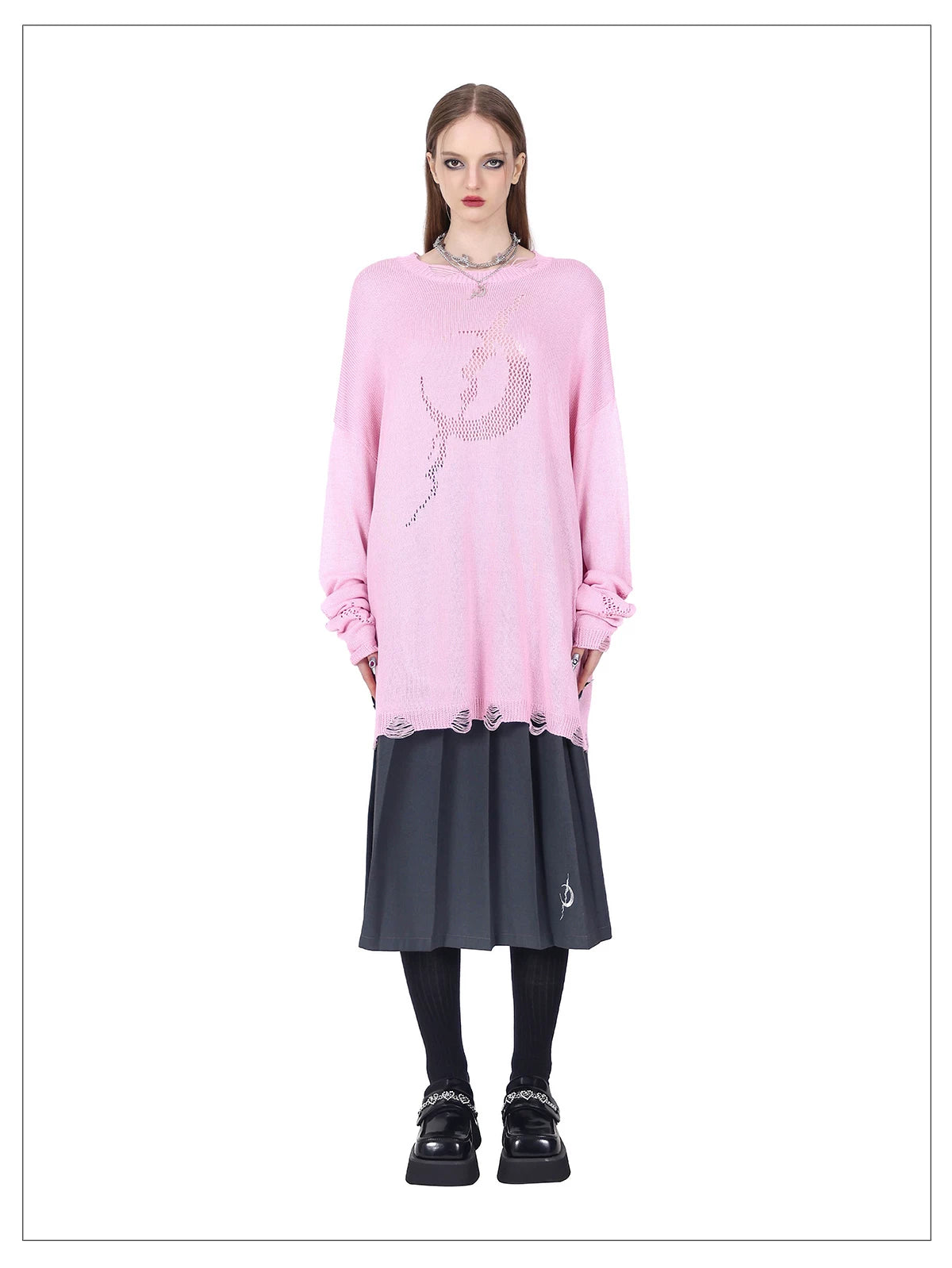 カットアウト メッシュニット｜PINKSPINK｜着用・ディテール 2