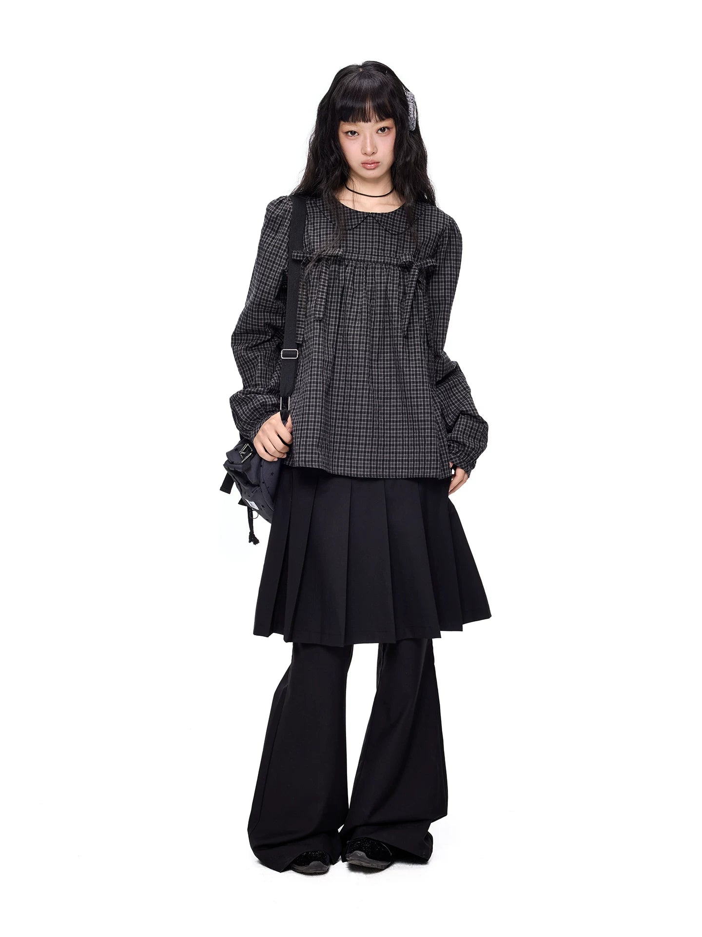 プリーツスカートレイヤード ワイドパンツ